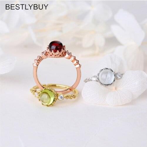 BESTLYBUY New Design Topazes Garnet Peridot Ring Vintage 925 Sterling Silver Lace Ring Womens Girls Silver Filled Wedding Ring