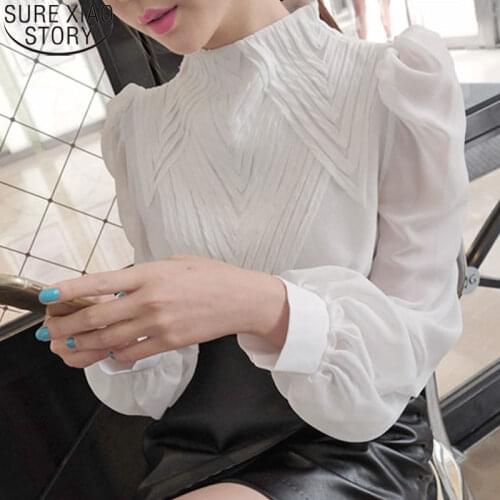 Stand Collar Blouse Lantern Sleeve Shirt Women tops Korean Chic Clothes Pleated Blouses Autumn Sunscreen Shirts Blusas 12945