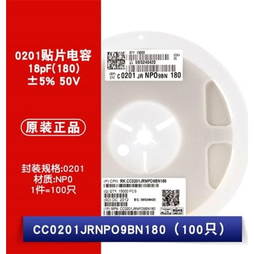 CC0201JRNPO9BN180 0201 18pF(180) ±5% 50V COG NPO CC0201JRNPO8BN180 0201 18pF(180) ±5% 25V COG NPO Chip capacitors