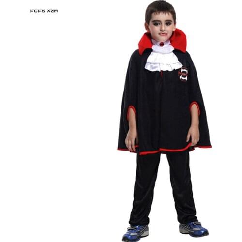 Black S-L Boys Vampire Cloak Cosplay Kids Children Halloween Dracula Scary Costumes Carnival Purim Parade Masquerade party dress
