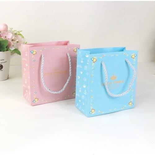 Baby Shower Birthday Party Decorations Kids pink gift bags with handles party favors Prince and Princess paper bags for gifts