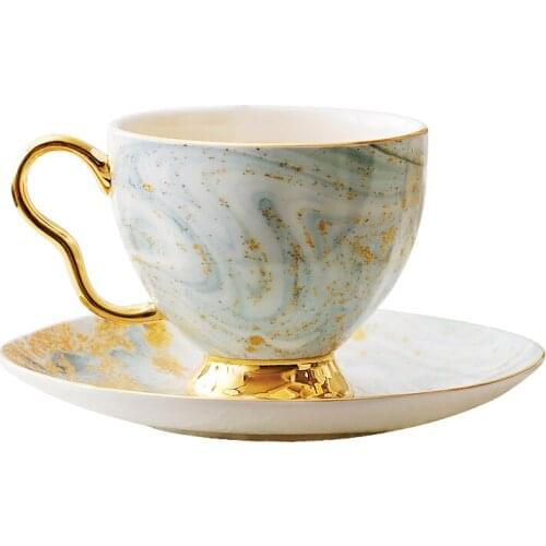 European Style Catering Bone China Cup Royal Luxury Marble Ceramic Tea Cup Set Arabic Saucer Spoon Sets Tazas Cafe Teaware E5BD
