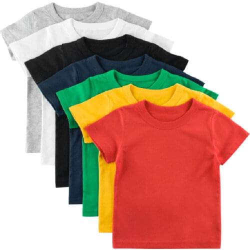 Summer Boys Girls T Shirt Tops for Child Baby Toddler Solid Color Cotton Clothes White Black Children Tees Kids Plain 1-8 Years