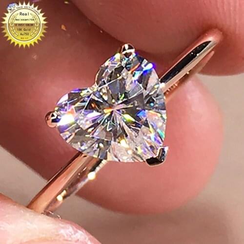 18K Au750 Rose Gold Ring DVVS Moissanite Diamonds 1 2 3 4 5 Carat Heart Wedding Party Engagement Anniversary Ring