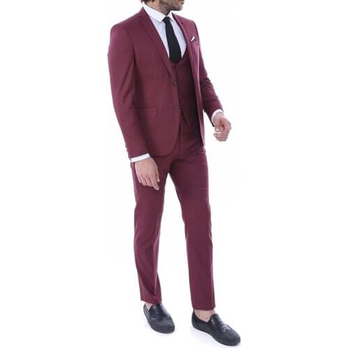 Custom Mens Suit Jacket Winter Smart Casual Polyester V-Neck Long-Sleeved Single Breasted Slim-Fit Cocktail Party 3Pieces Suit