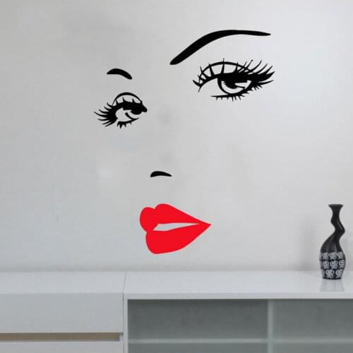 Beautiful Girl Face Beauty Salon Wall Decal Eye Lashes Lips Wall Decor Vinly Interior Decoration Decals Makeup Window Mural 4693