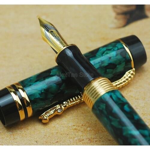 Crocodile Great Marble Celluloid Fountain Pen 22KGP Medium Nib Writing Pens Green Flowers Pattern With Crocodile Clip