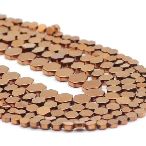 Copper Flat Hexagon Natural Stone Hematite Spacer Charm Loose Beads For Jewelry Making DIY HandMade Bracelet Accessories 4/6/8MM