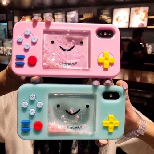 Cute Cartoon Case for iPhone 11 12 Pro Max XR 6S 8 7 Plus XS SE 2020 Case Games Console Quicksan Glitter Heart Slicone Cover