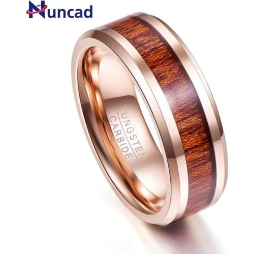 Anniversary Rose Gold Wood Grain 8mm Width Men Rings Tungsten Carbide Anillos para hombres Fashion Jewelry