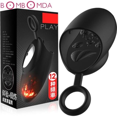 Male Masturbator Penis Tongue Licking Sex Toy for Men Sex Vibrator Penis Endurance Delay Lasting Trainer Glan Masturbation Cup