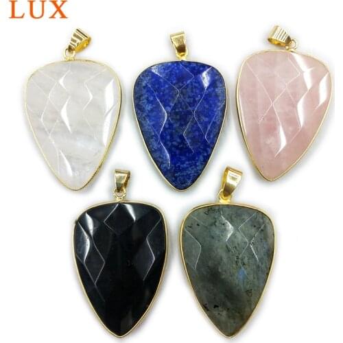 Natural Gems stone Pendant Crystal Quartz Healing Stone charm Faceted labradorite lapis lazuli Pendant with Gold Electroplated
