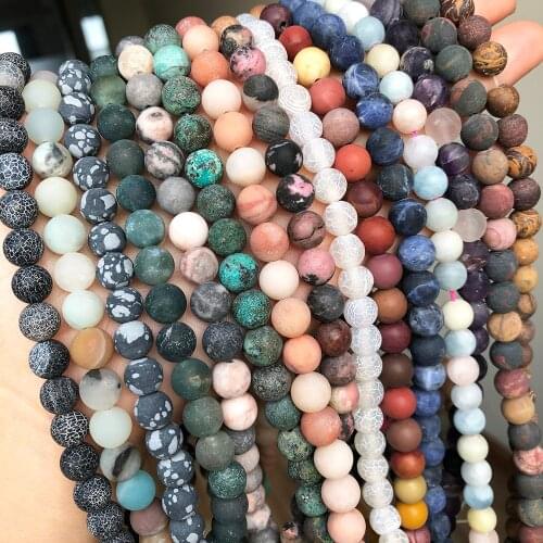 Natural Matte Frosted Labradorite Agates Crystal Turquoises Rhodonite Stone Beads For Jewelry Making DIY Bracelets 4 6 8 10 12mm