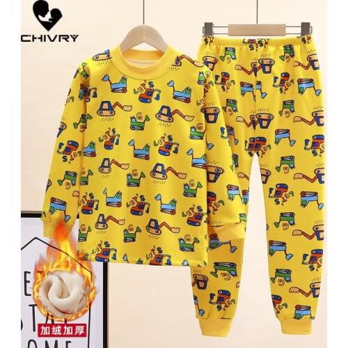 New 2021 Kids Boys Thicken Pajama Sets Cartoon O-Neck Tops with Pants Baby Girls Autumn Winter Soft Warm Sleeping Clothing Sets