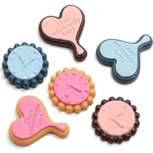 New Novelty Heart Clock Resin Flatback Cabochons Pastel Color Love Heart Clock Embellishment Ornaments Hair Bow Center Craft DIY