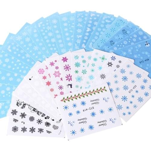 30pcs Mix Snowflake Nail Sticker Water Transfer Decal White Black Christmas Wrap Tattoo Foil Sliders For Nail Art Manicure SA862