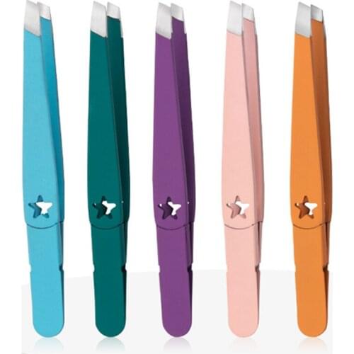 Hair Removal Tweezers Stainless Steel Eyebrow Tweezers Pink Slanted Black Tip Point Face Harmless Makeup Beauty Tool