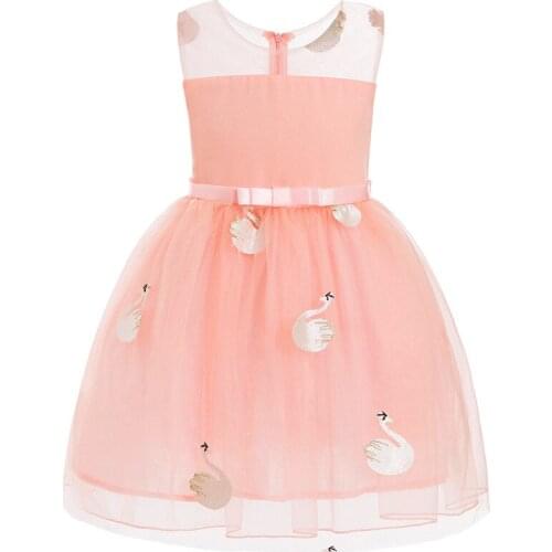 Girls Princess Dress Sleeveless Embroidered Princess Dress Summer Cute Cartoon Swan Gown Pink Wedding And Party Clothes Formal