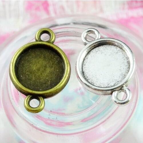 60pcs 10mm Inner Size Antique Silver Plated Antique Bronze Plated Double Sides Cabochon Base Cameo Setting Charms Pendant