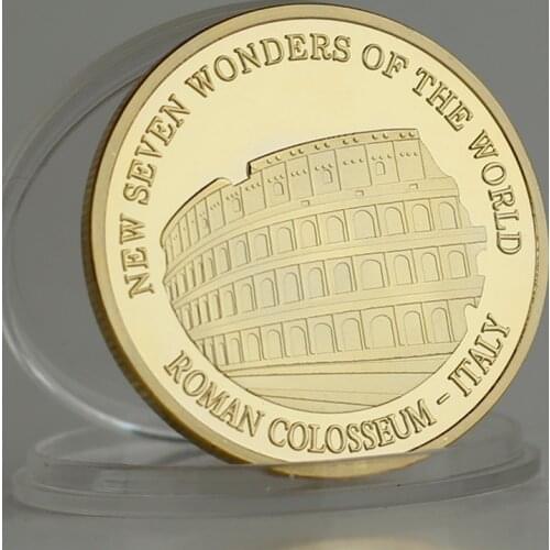Ancient Italy Gold Plated Coin Roman Colosseum 2017 New Seven Wonders of The World Coins for gifts