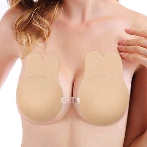 Sexy Front Closure Bras For Women Sexy Lingerie Adjusted Stick Push Up Bra Silicone Strapless Invisible Rabbit Bra Pads