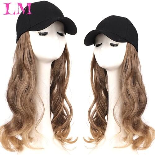 LiangMo Synthetic Baseball Cap Hair Wig Natural Black Straight Wigs Naturally Connect Synthetic Hat Wig Adjustable For Girl