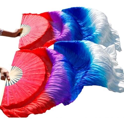 High selling 100% Real Silk Veils 1 Pair handmade women Quality Silk Belly Dance Fan Dance red+purple+royal blue+white