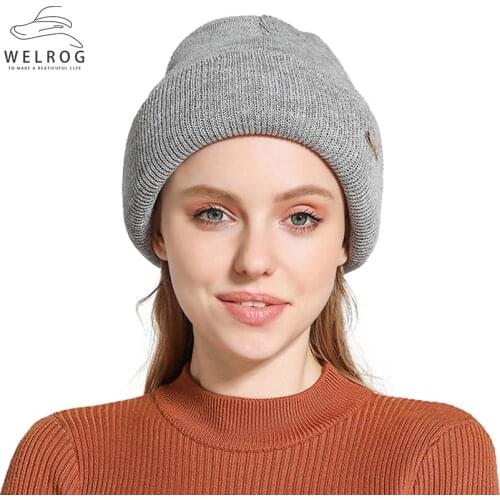 WELROG 4-layer Ultra Thick Skullies Hats Black Handmade Knitting Wools Pinstripe Flanging Beanies Hat Solid Jacquard Winter Hats