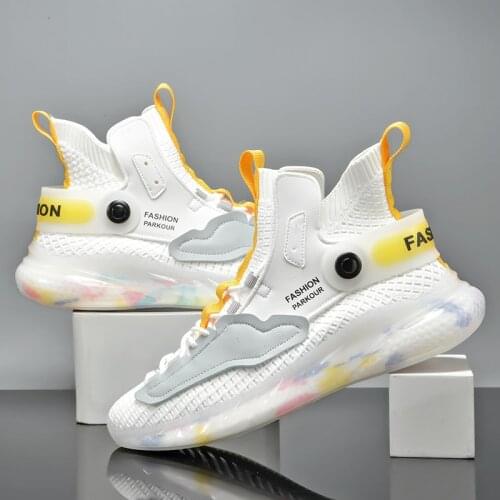 Yellow Sneakers For Men Anti-Slip Casual Shoes Knit Breathable Lace-up Men Vulcanized Shoes High Quality Fashion Male Sneakers