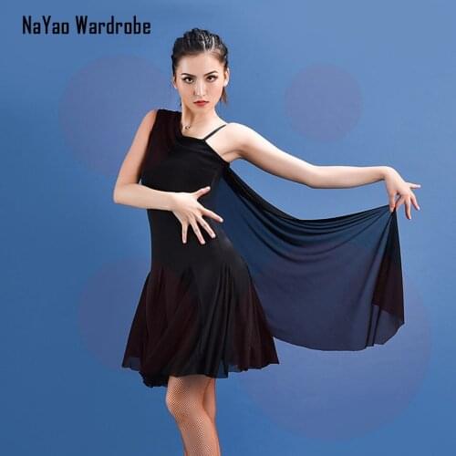 Latin Dance Dress Women One Side Shoulder Black Dress for Ballroom Samba Tango Chacha Dancing Performamnce SS005