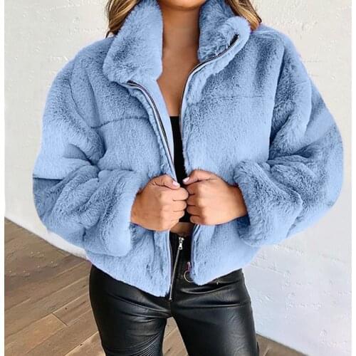Winter Women Faux Rabbit Fur Coat Thick Warm Zipper Fake Fur Jackets Casual Loose OverCoat Plus Size Plush Coats Veste Femme