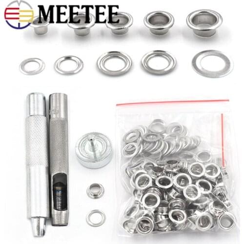100Sets Meetee 4-10mm 3Colors Metal Eyelets Buckles with Installer Die Punch Tool DIY Clothing Belt Leather Craft Grommet Button