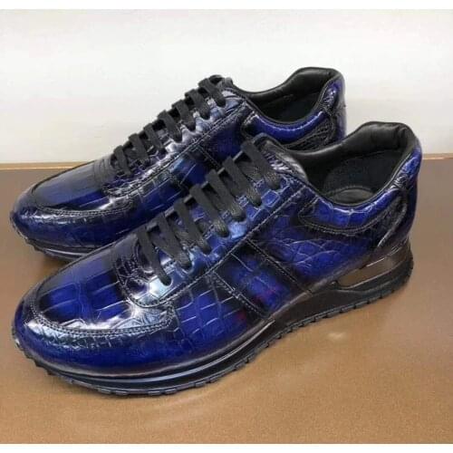 100% Genuine real crocodile belly skin shinny 2 colors leather men shoe durable solid crocodile skin men dress shoe blue brown