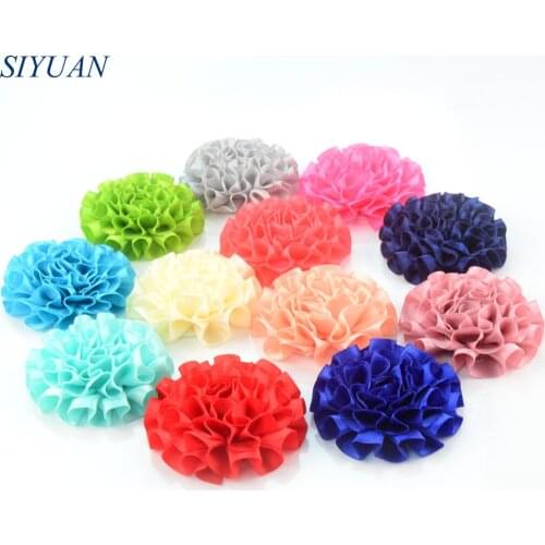 100pcs/lot 5.0cm Fabric Satin Ribbon Flowers For Hair Band Headbands Headwear Accessory Girl Dress Decor FH40