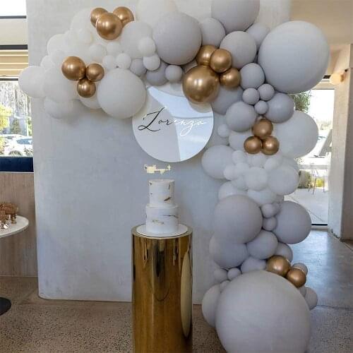 124pcs White Gray Balloon Garland Arch Kit Metallic Gold Balloons for Birthday Party Baby Shower Wedding Engagement Decorations