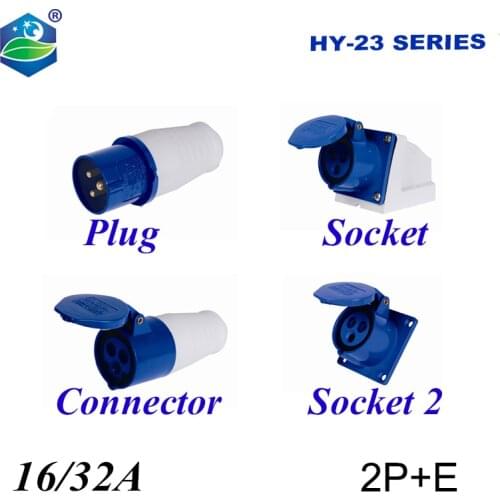 2PCS 16A/32A waterproof industrial plug IP44 2P+E voltage 220V~230V Plug , socket and connector