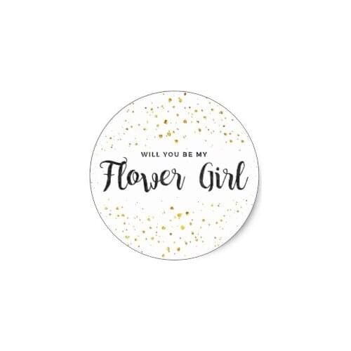 3.8cm Will You Be My Flower Girl Golden Sparkle Classic Round Sticker