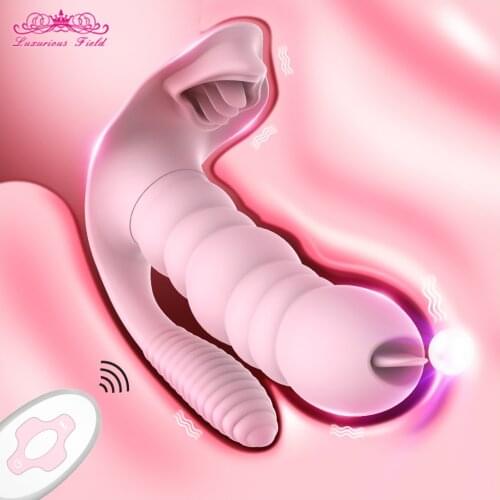 3 IN 1 Licking Sucking Vibrator 10 Speed Dildo Vibrating Anal Vagina Clitoris Stimulator Wearable Oral Tongue Sex Toys for Women