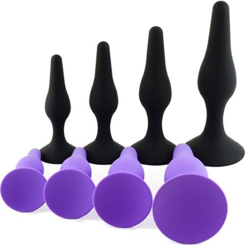 4Pcs/Set Silicone Butt Plug with Strong Suction Cup Prostate Massager Vibrator Erotic Adult Sex Toys for Women Men Gay Masturbat