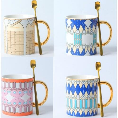 400ML Creative Nordic Style Cute Ceramic Water Cup With Spoon Personality Novelty Couple Coffee Cup Home Tea Mug