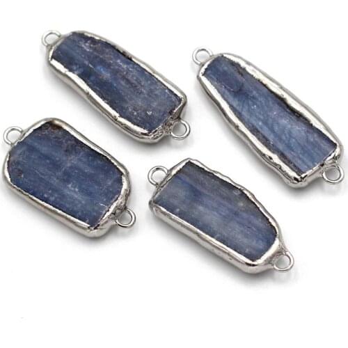 5pc Silver Gold Plated Irregular Gem Stone Natural Kyanite Stone Connectors Healing stone for DIY Earrings Bracelet Blue Crystal