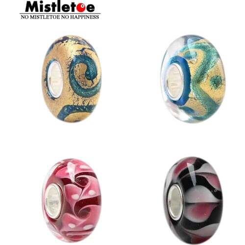 925 Sterling Silver Gold Foil Large Hole Beads Murano Glass 3D Flower Charm Beads Fit European 3.5mm Bracelet Necklace Wholssale