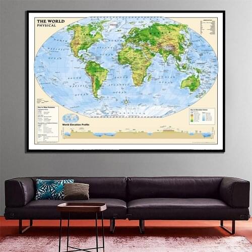 A2 Size The World Physical Map 2010 Edition Printed Unframed Wall Map Fine Canvas Painting For Living Room Decor