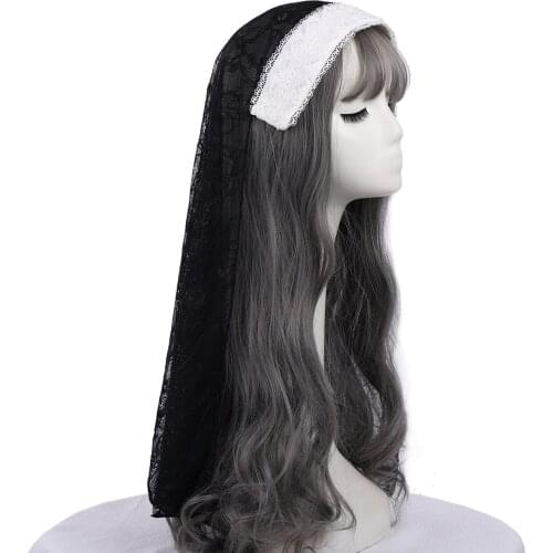 Halloween Nun Cosplay Costume Accessories Nun Hat Cross Necklace for Halloween Carnival Party Role Paly