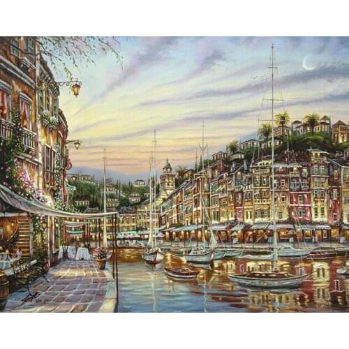 Free shipping mediterranean sea house light boat seascape canvas prints oil painting printed on canvas art decoration picture