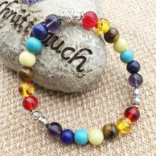 Chakra bracelet 8MM colorful beads elephant yoga energy hand string bracelet