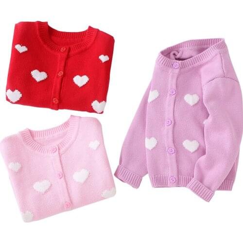 Childrens Knitted Cardigan Spring and Autumn Sweater Jacket Solid Color Love 2021 New Fashion Korean Style Cute Cotton Sweater