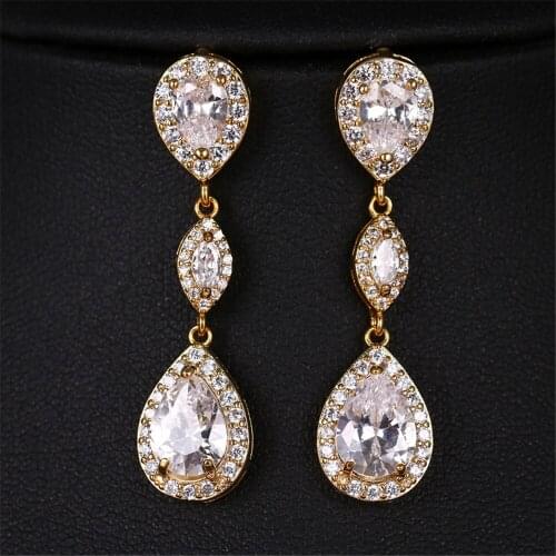 Ekopdee Large WaterDrop Cubic Zirconia Dangle Earrings for Women 2021 Brides Fashion Crystal Bridal Wedding Brincos Jewelry