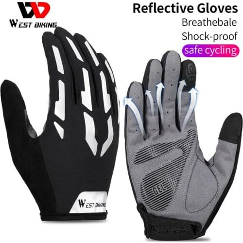 WEST BIKING Reflective Cycling Glove Unisex Touchscreen Outdoor Sport MTB Bicycle Motorcycle Full Finger Glove Cycling Equipment
