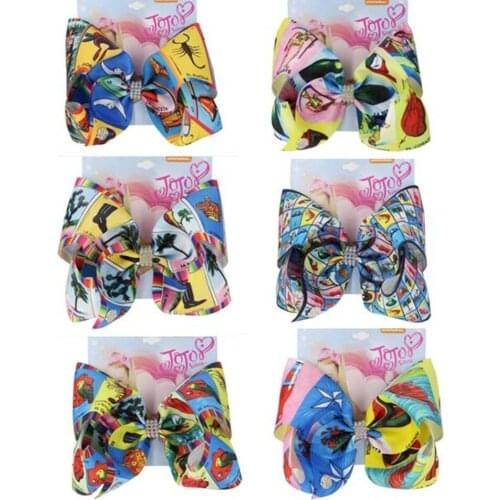 HOT SALE Large 7" hair bow Print Ribbon Bowknot With Alligator Clip Kids Headwear Handmade Girls Hair Accessory 12PCS